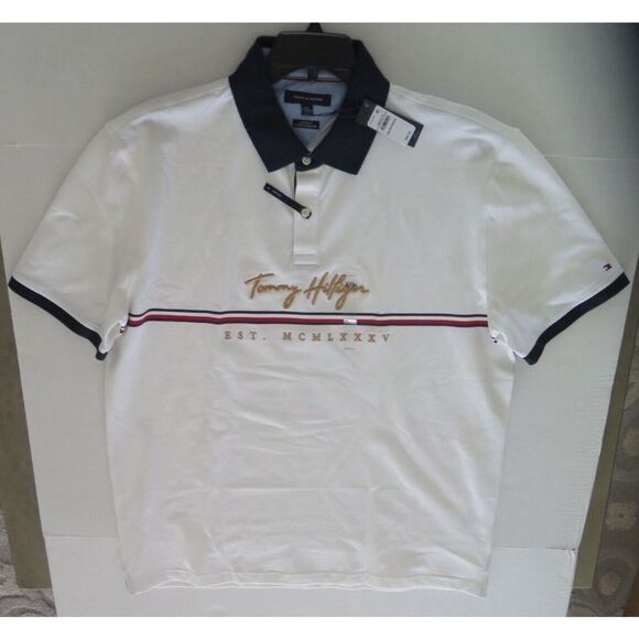 Tommy Hilfiger 78J4775 110 Mens Sz 2XL Tommy White Baldwin Short Sleeve Polo $98 - Picture 7 of 8